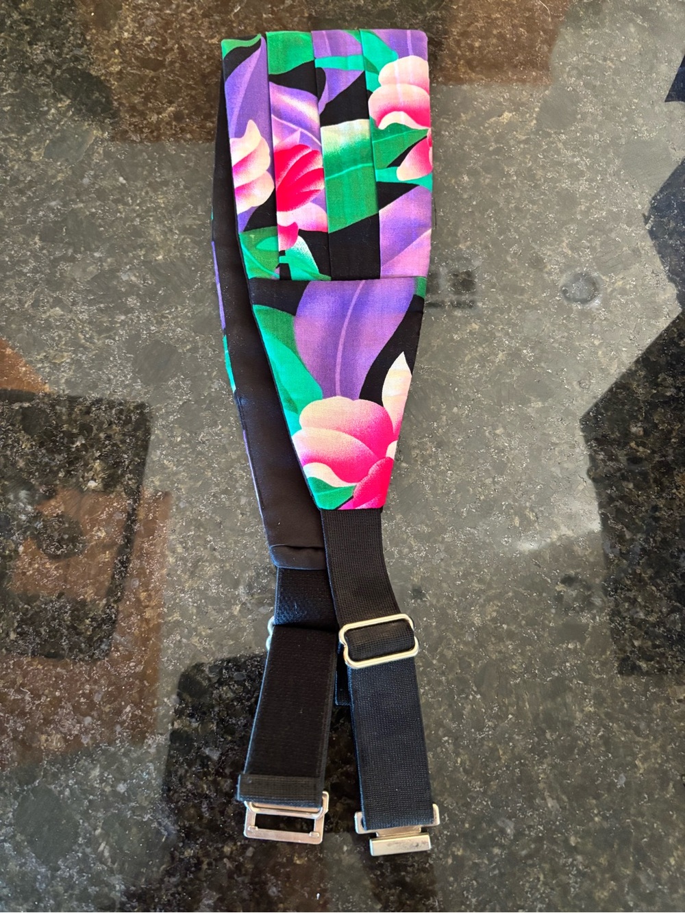 Floral Bow Tie and Adjustable cummerbund (34-36”) - Green, Pink & Purple - Picture 2 of 3